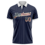 Custom Navy White Pinstripe-Vintage USA Flag Performance Polo Shirt