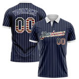 Custom Navy White Pinstripe-Vintage USA Flag Performance Polo Shirt
