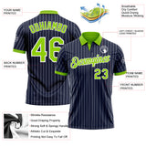 Custom Navy White Pinstripe-Neon Green Performance Polo Shirt