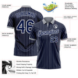 Custom Navy White Pinstripe-Gray Performance Polo Shirt
