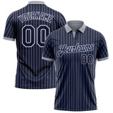 Custom Navy White Pinstripe-Gray Performance Polo Shirt