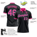 Custom Black Light Blue Pinstripe-Pink Performance Polo Shirt