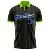 Custom Black Neon Green Pinstripe Royal-White Performance Polo Shirt