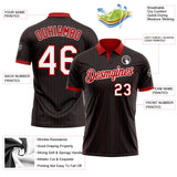Custom Black Red Pinstripe-White Performance Polo Shirt