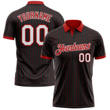 Custom Black Red Pinstripe-White Performance Polo Shirt