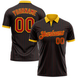 Custom Black Red Pinstripe-Yellow Performance Polo Shirt