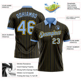 Custom Black Yellow Pinstripe-Light Blue Performance Polo Shirt