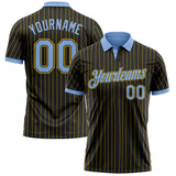 Custom Black Yellow Pinstripe-Light Blue Performance Polo Shirt