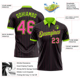 Custom Black Pink Pinstripe-Neon Green Performance Polo Shirt