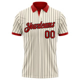 Custom Cream Black Pinstripe-Red Performance Polo Shirt