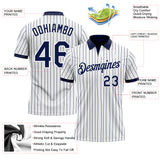 Custom White Navy Pinstripe-Navy Performance Polo Shirt