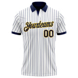 Custom White Navy Pinstripe-Yellow Performance Polo Shirt