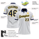 Custom White Navy Pinstripe-Yellow Performance Polo Shirt