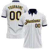 Custom White Navy Pinstripe-Yellow Performance Polo Shirt