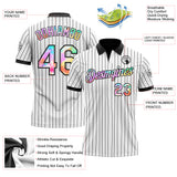 Custom White Black Pinstripe-Tie Dye Performance Polo Shirt