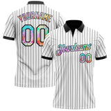 Custom White Black Pinstripe-Tie Dye Performance Polo Shirt