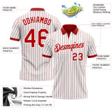 Custom White Red Pinstripe-Red Performance Polo Shirt