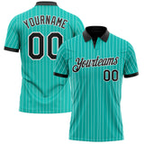 Custom Aqua White Pinstripe-Black Performance Polo Shirt