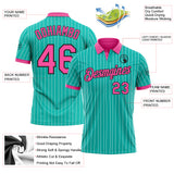 Custom Aqua White Pinstripe Pink-Black Performance Polo Shirt
