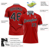 Custom Red Black Pinstripe-Gray Performance Polo Shirt