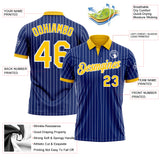 Custom Royal White Pinstripe-Yellow Performance Polo Shirt