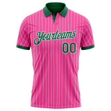Custom Pink White Pinstripe-Kelly Green Performance Polo Shirt