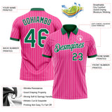 Custom Pink White Pinstripe-Kelly Green Performance Polo Shirt