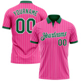 Custom Pink White Pinstripe-Kelly Green Performance Polo Shirt