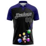 Custom Black Purple-White Billiard Balls Performance Polo Shirt
