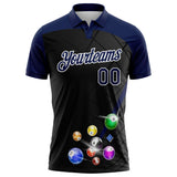 Custom Black Navy-White Billiard Balls Performance Polo Shirt