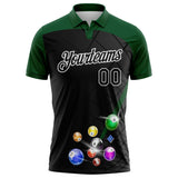 Custom Black Green-White Billiard Balls Performance Polo Shirt