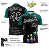 Custom Black Teal-White Billiard Balls Performance Polo Shirt