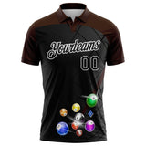 Custom Black Brown-White Billiard Balls Performance Polo Shirt