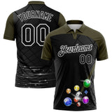 Custom Black Olive-White Billiard Balls Performance Polo Shirt