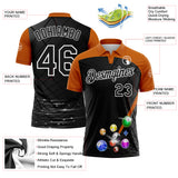 Custom Black Texas Orange-White Billiard Balls Geometric Grid Performance Polo Shirt