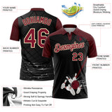 Custom Black Crimson-Cream Bowling Geometric Grid Performance Polo Shirt