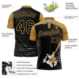 Custom Black-Old Gold Bowling Geometric Grid Performance Polo Shirt