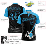 Custom Black-Sky Blue Bowling Geometric Grid Performance Polo Shirt