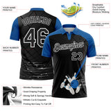 Custom Black Thunder Blue-White Bowling Geometric Grid Performance Polo Shirt