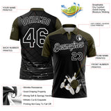 Custom Black Olive-White Bowling Geometric Grid Performance Polo Shirt