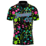 Custom Graffiti Pattern Aqua Black Pink-Neon Green Vibrant Multi-Color Abstract Splatter Performance Polo Shirt