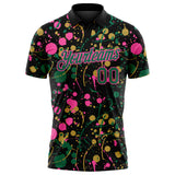 Custom Graffiti Pattern Kelly Green Black Pink-Old Gold Vibrant Multi-Color Abstract Splatter Performance Polo Shirt