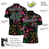 Custom Graffiti Pattern Kelly Green Black Pink-Old Gold Vibrant Multi-Color Abstract Splatter Performance Polo Shirt