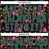 Custom Graffiti Pattern Kelly Green Black Pink-Old Gold Vibrant Multi-Color Abstract Splatter Performance Polo Shirt