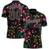 Custom Graffiti Pattern Kelly Green Black Pink-Old Gold Vibrant Multi-Color Abstract Splatter Performance Polo Shirt