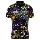Custom Graffiti Pattern Black Purple Old Gold-White Vibrant Multi-Color Abstract Splatter Performance Polo Shirt