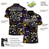 Custom Graffiti Pattern Black Purple Old Gold-White Vibrant Multi-Color Abstract Splatter Performance Polo Shirt