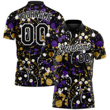 Custom Graffiti Pattern Black Purple Old Gold-White Vibrant Multi-Color Abstract Splatter Performance Polo Shirt