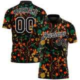Custom Graffiti Pattern Black Kelly Green Old Gold Orange-White Vibrant Multi-Color Abstract Splatter Performance Polo Shirt