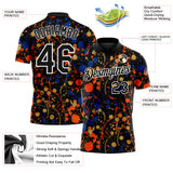 Custom Graffiti Pattern Black Royal Orange Old Gold-White Vibrant Multi-Color Abstract Splatter Performance Polo Shirt